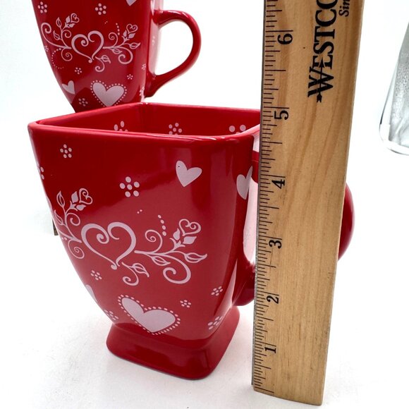 Temp-tations by Tara Seasonal Red White Floral Lace Hearts Squared Mug 18 oz - Picture 8 of 9